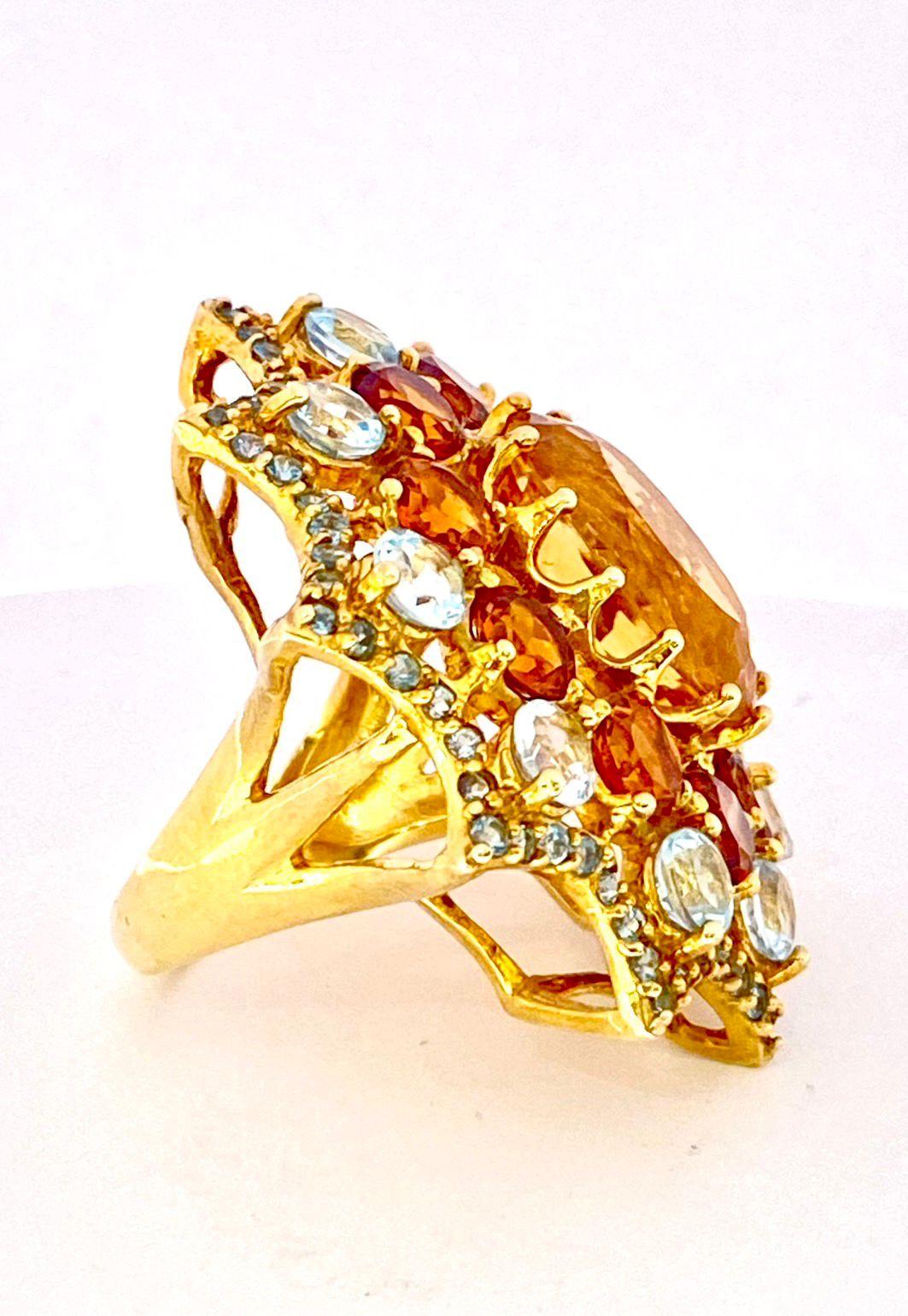Women's or Men's Bochic “Orient” Vintage Citrine & Peridot Cocktail Ring Set In 18K Gold&Silver For Sale