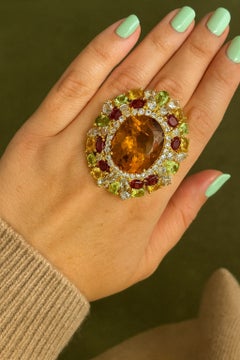 Bochic “Orient” Vintage Citrine & Peridot Cocktail Ring Set In 18K Gold&Silver