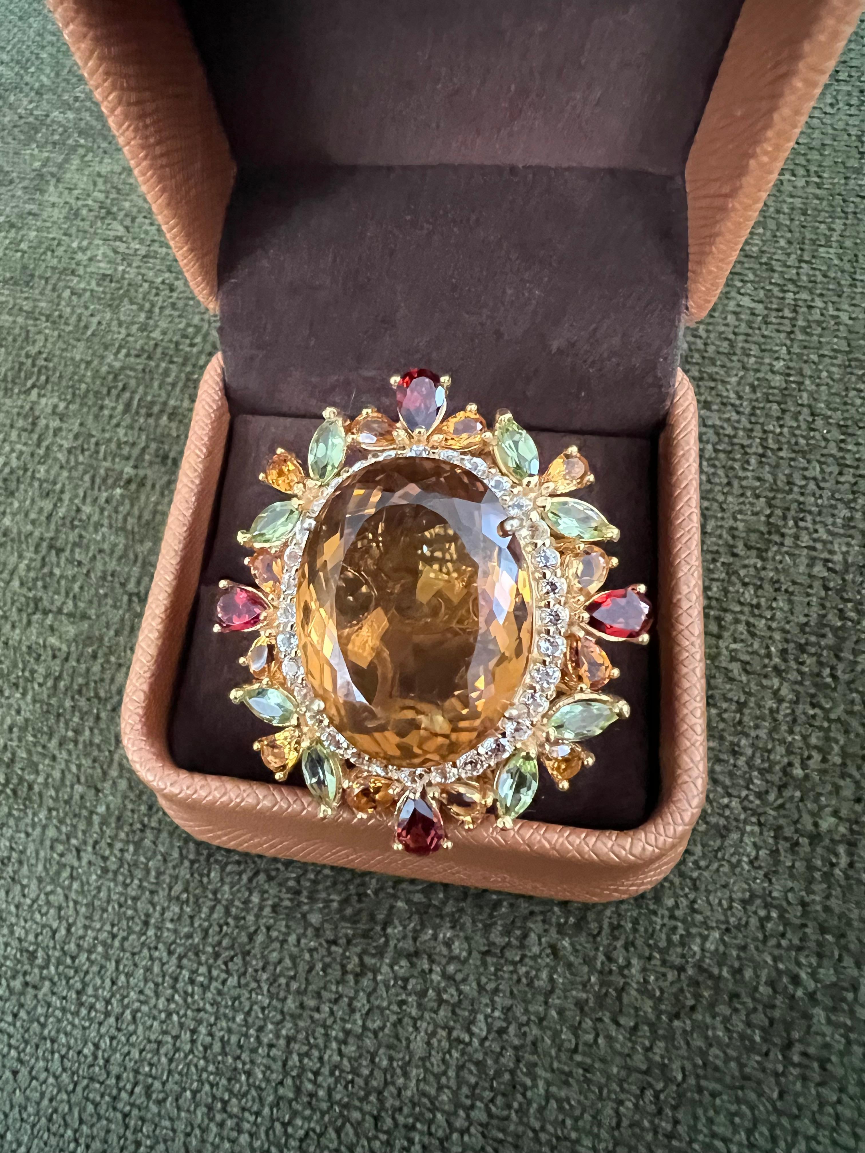 Bochic “Orient” Vintage Citrine, Peridot & Diamond Ring Set In 18K Gold & Silver For Sale 6
