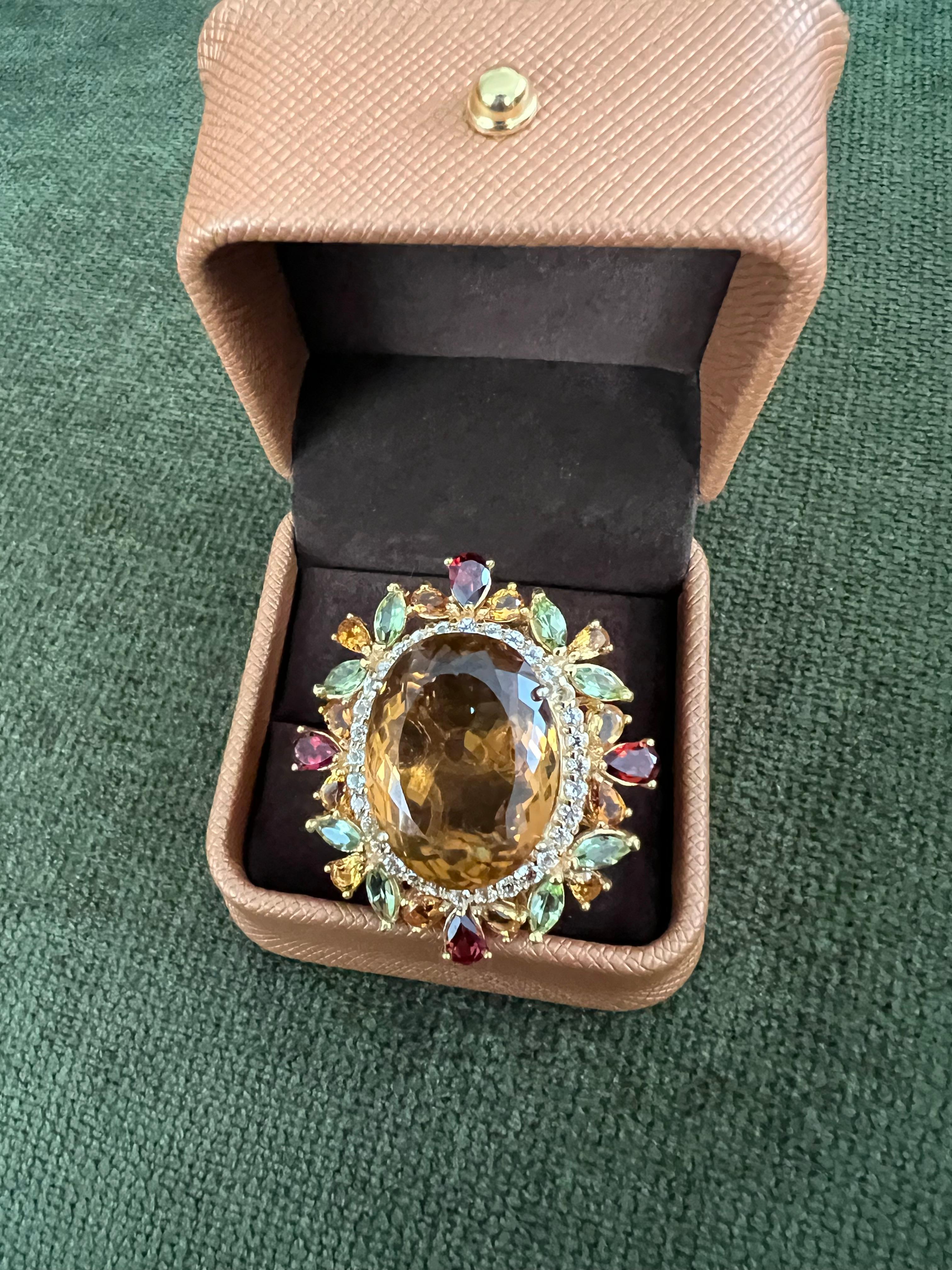Bochic “Orient” Vintage Citrine, Peridot & Diamond Ring Set In 18K Gold & Silver For Sale 7