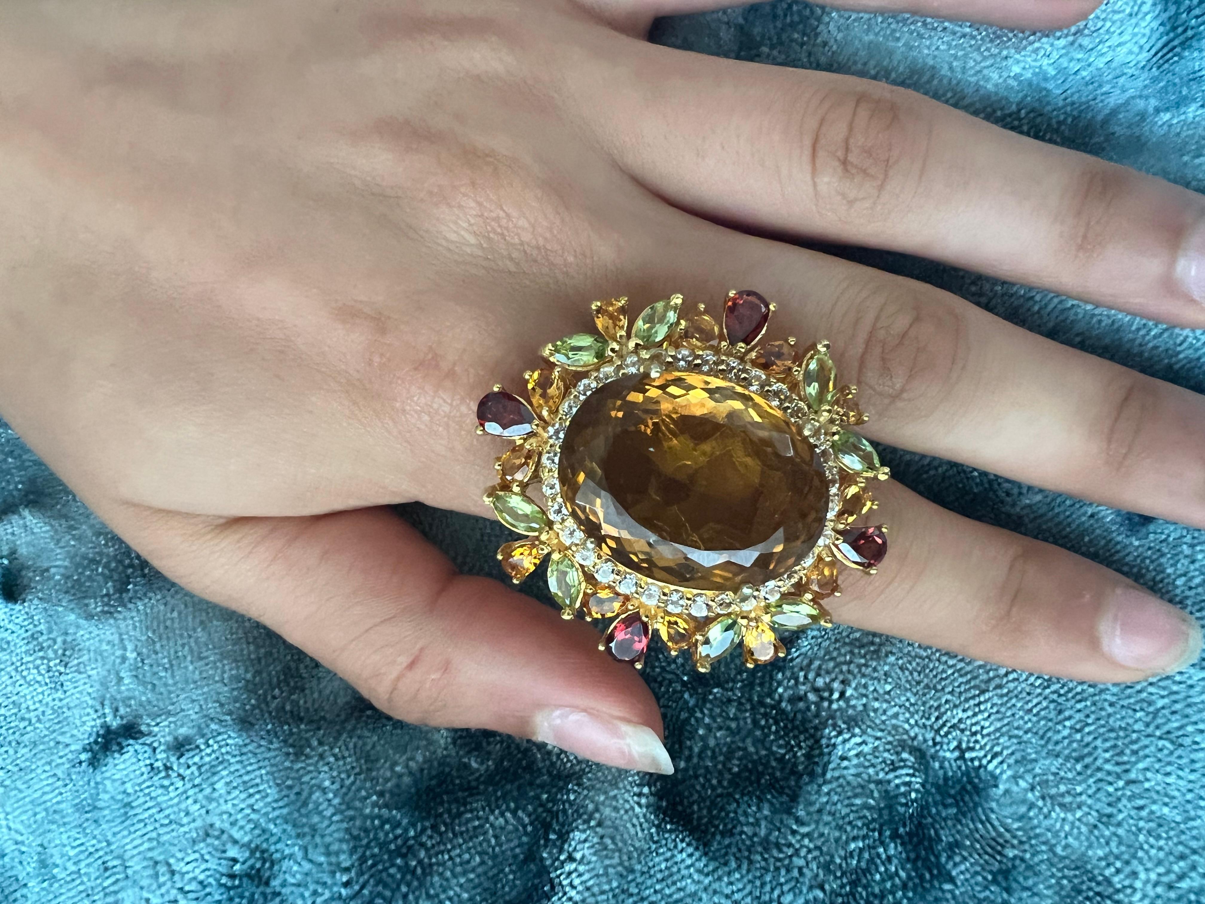 Bochic “Orient” Vintage Citrine, Peridot & Diamond Ring Set In 18K Gold & Silver For Sale 8