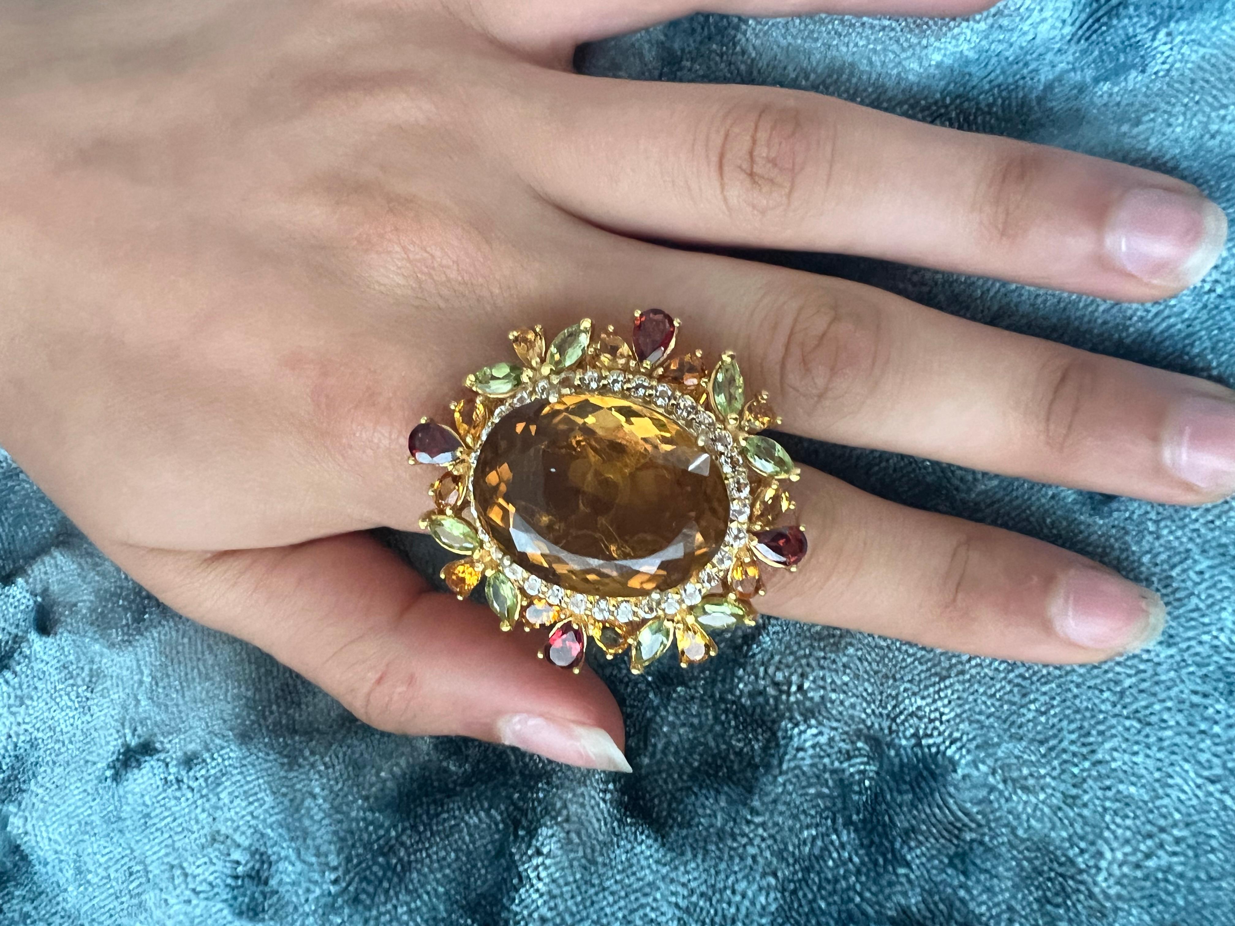 Bochic “Orient” Vintage Citrine, Peridot & Diamond Ring Set In 18K Gold & Silver For Sale 9