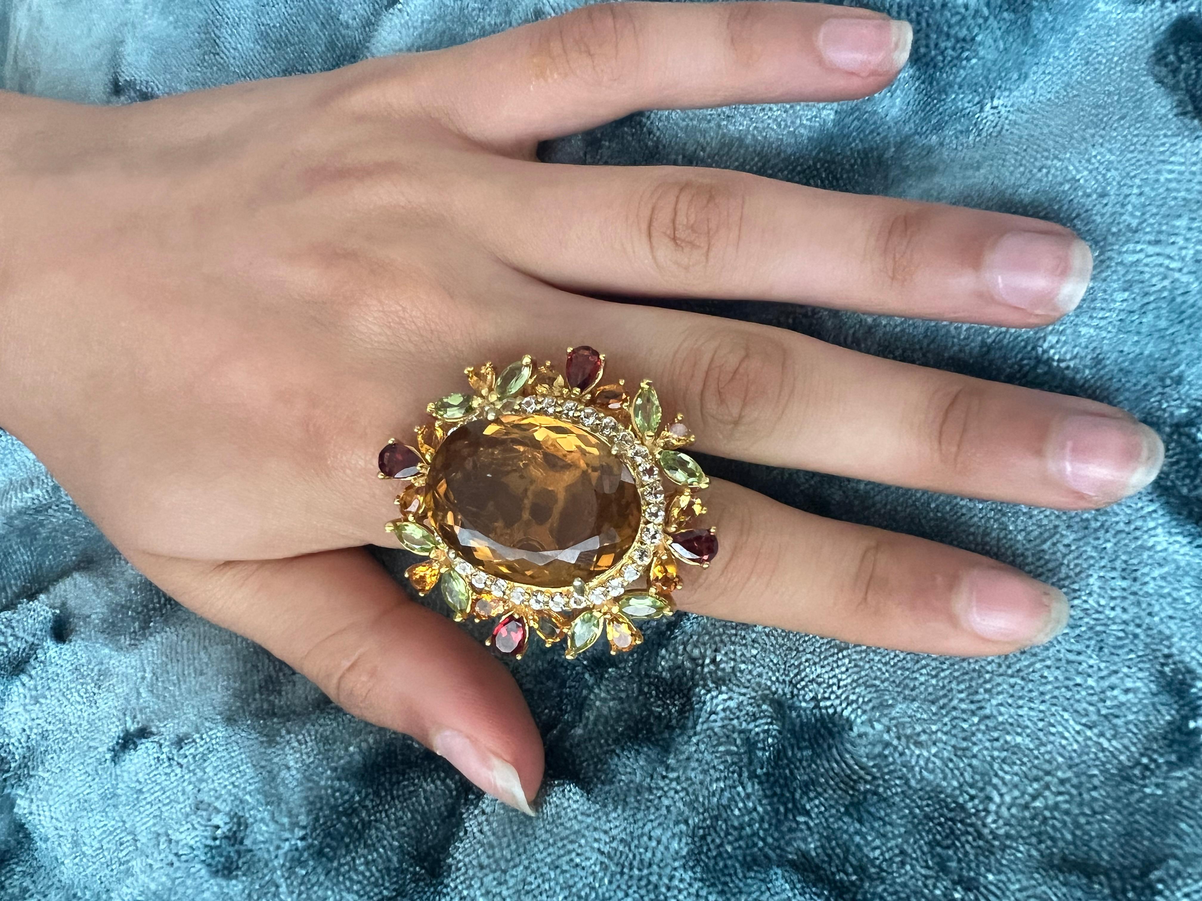 Bochic “Orient” Vintage Citrine, Peridot & Diamond Ring Set In 18K Gold & Silver For Sale 10