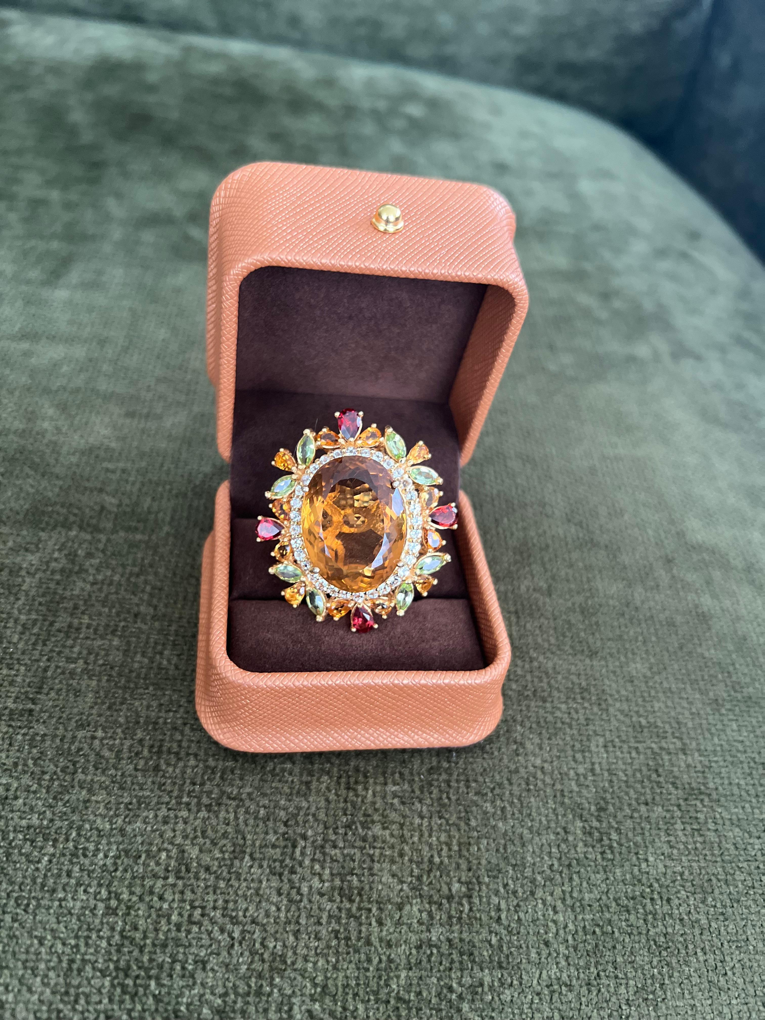 Bochic “Orient” Vintage Citrine, Peridot & Diamond Ring Set In 18K Gold & Silver In Excellent Condition For Sale In New York, NY