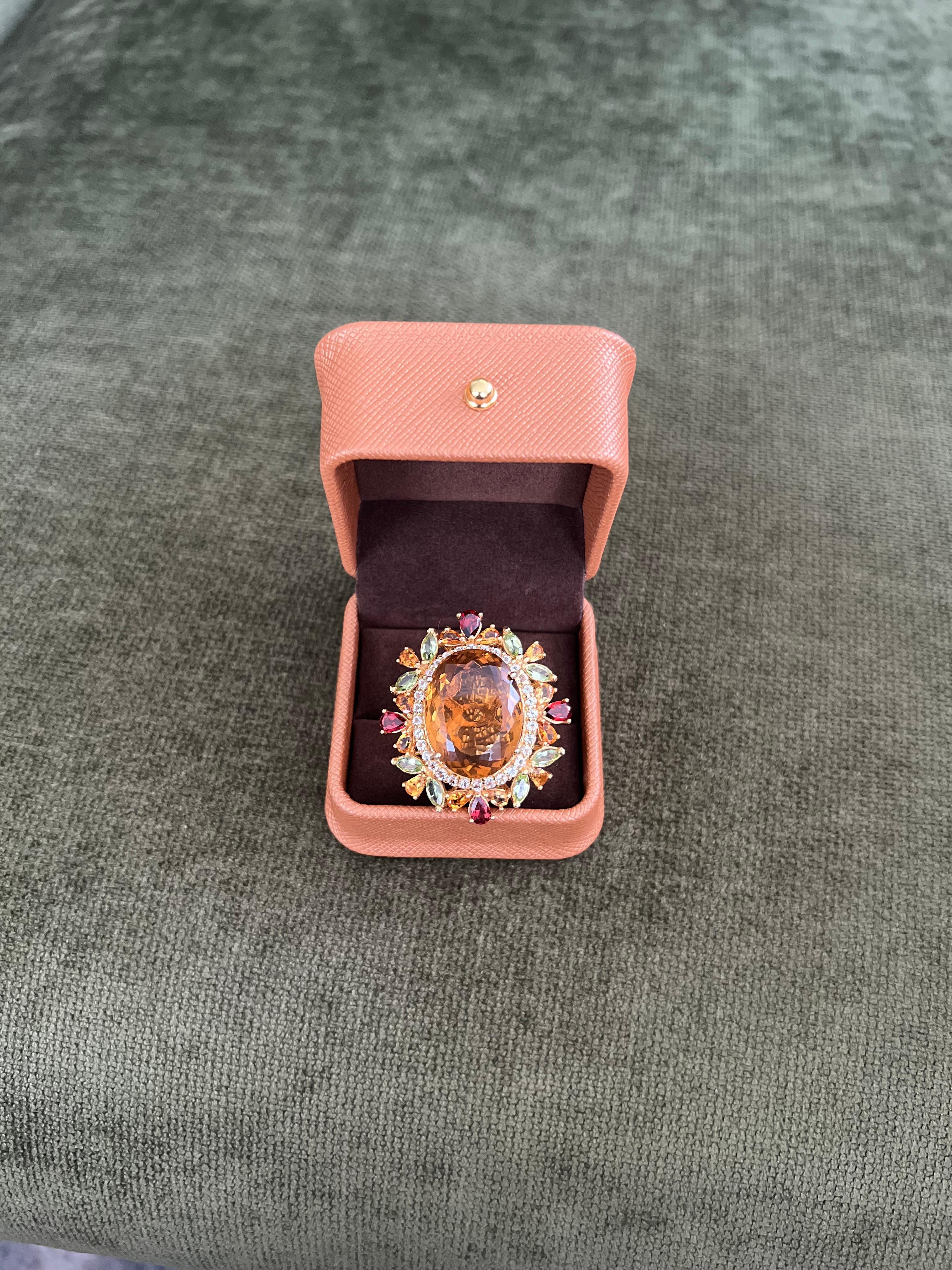 Bochic “Orient” Vintage Citrine, Peridot & Diamond Ring Set In 18K Gold & Silver For Sale 2