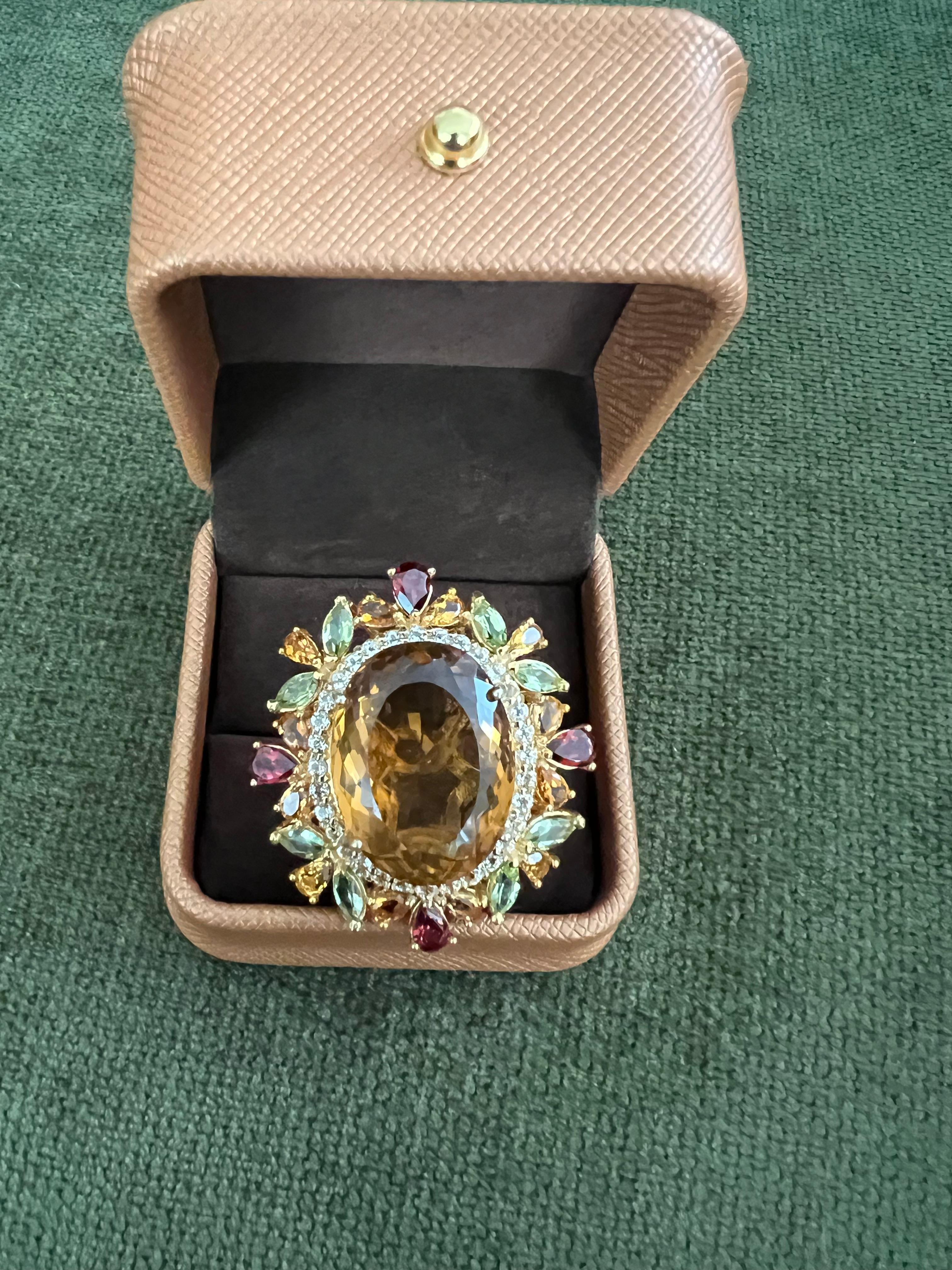 Bochic “Orient” Vintage Citrine, Peridot & Diamond Ring Set In 18K Gold & Silver For Sale 4