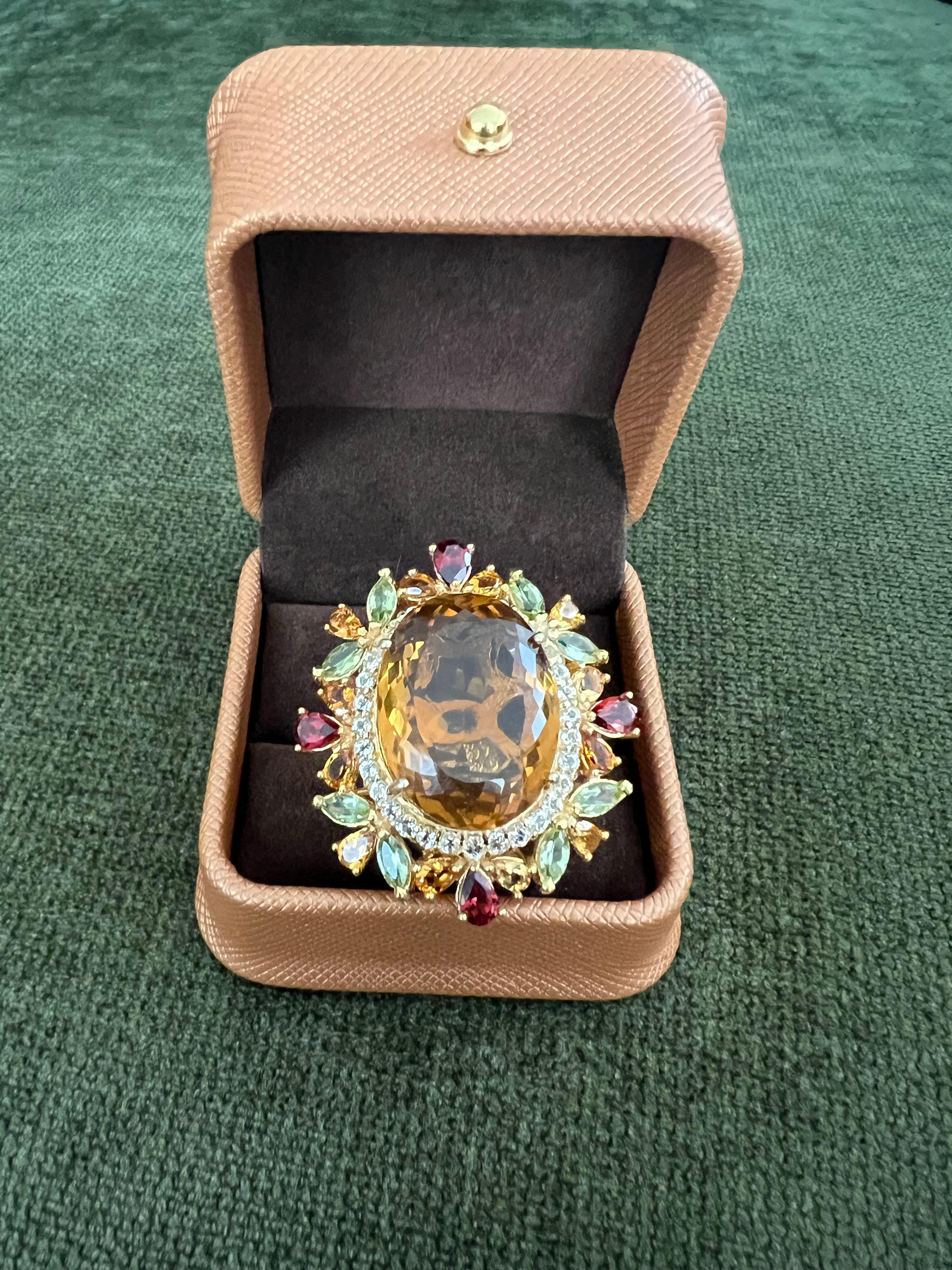 Bochic “Orient” Vintage Citrine, Peridot & Rhodolite Ring Set In 18K Gold & Silv For Sale 5