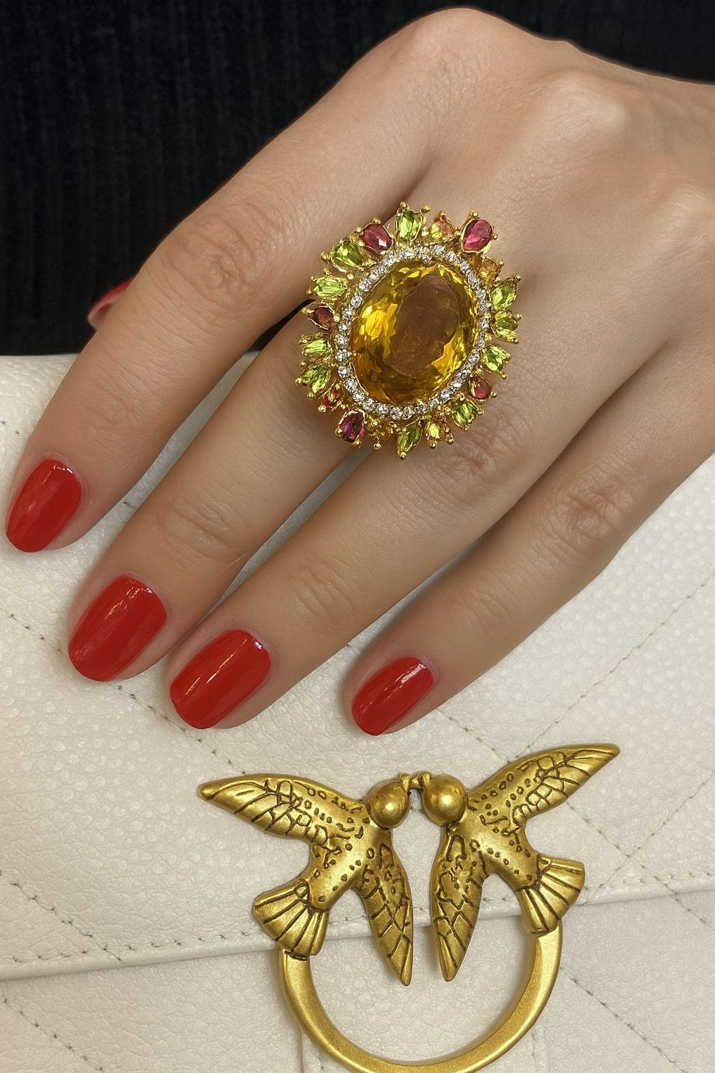 Bochic “Orient” Vintage Citrine, Peridot & Rhodolite Ring Set In 18K Gold & Silv For Sale 10