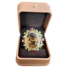 Bochic “Orient” Vintage Citrine, Peridot & Rhodolite Ring Set In 18K Gold & Silv