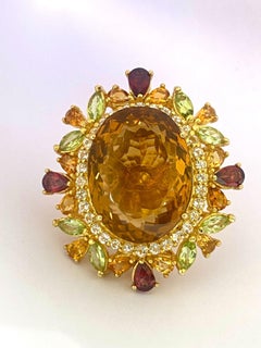 Bochic “Orient” Vintage Citrine, Peridot & Rhodolite Ring Set In 18K Gold & Silv