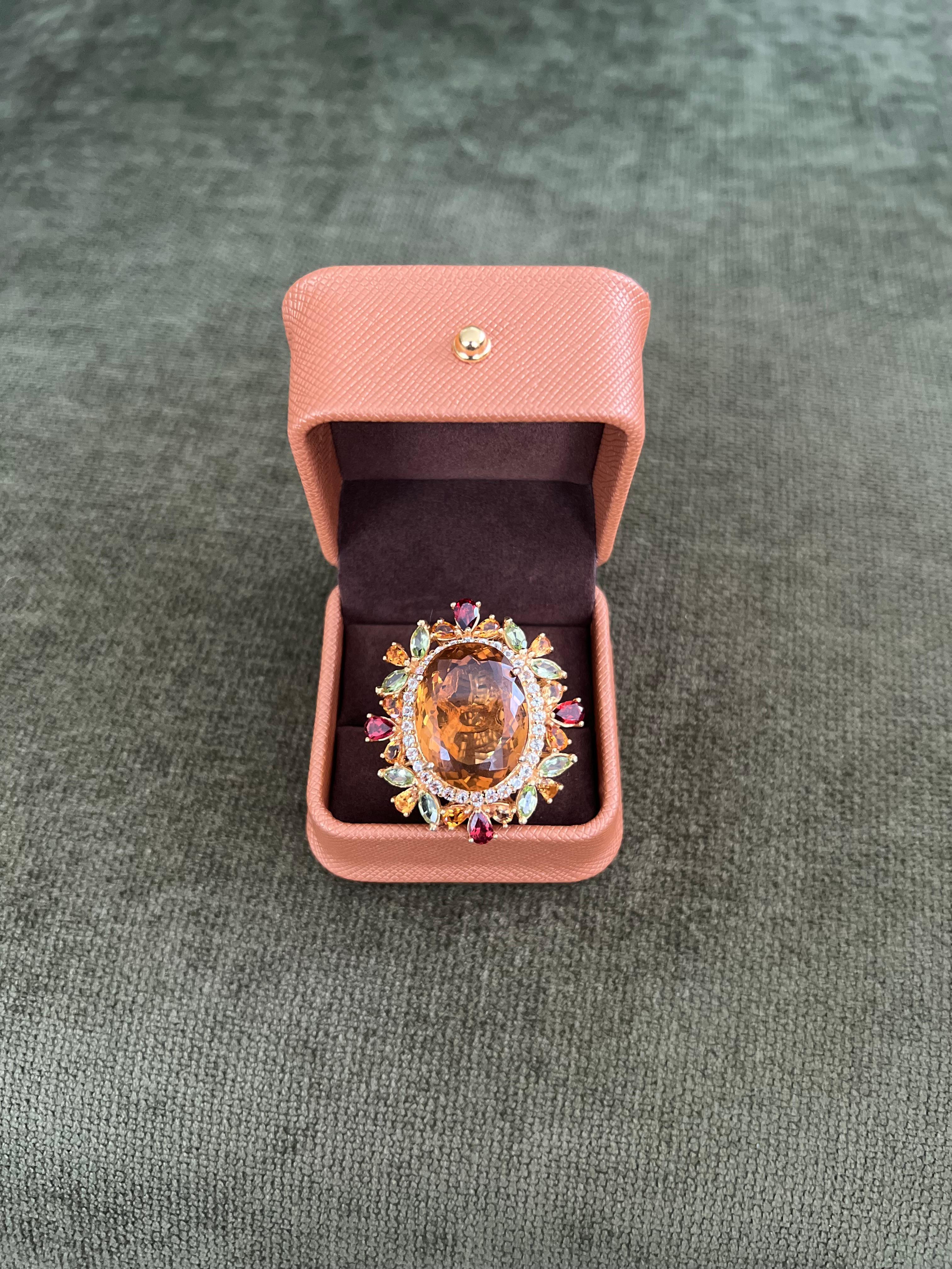 Bochic “Orient” Vintage Citrine, Peridot & Rhodolite Ring Set In 18K Gold & Silv For Sale 1