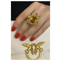 Bochic “Orient” Vintage Citrine, Peridot & Rhodolite Ring Set In 18K Gold & Silv