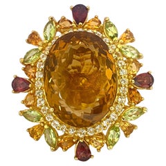 Bochic “Orient” Vintage Citrine, Peridot & Rhodolite Ring Set In 18K Gold & Silv