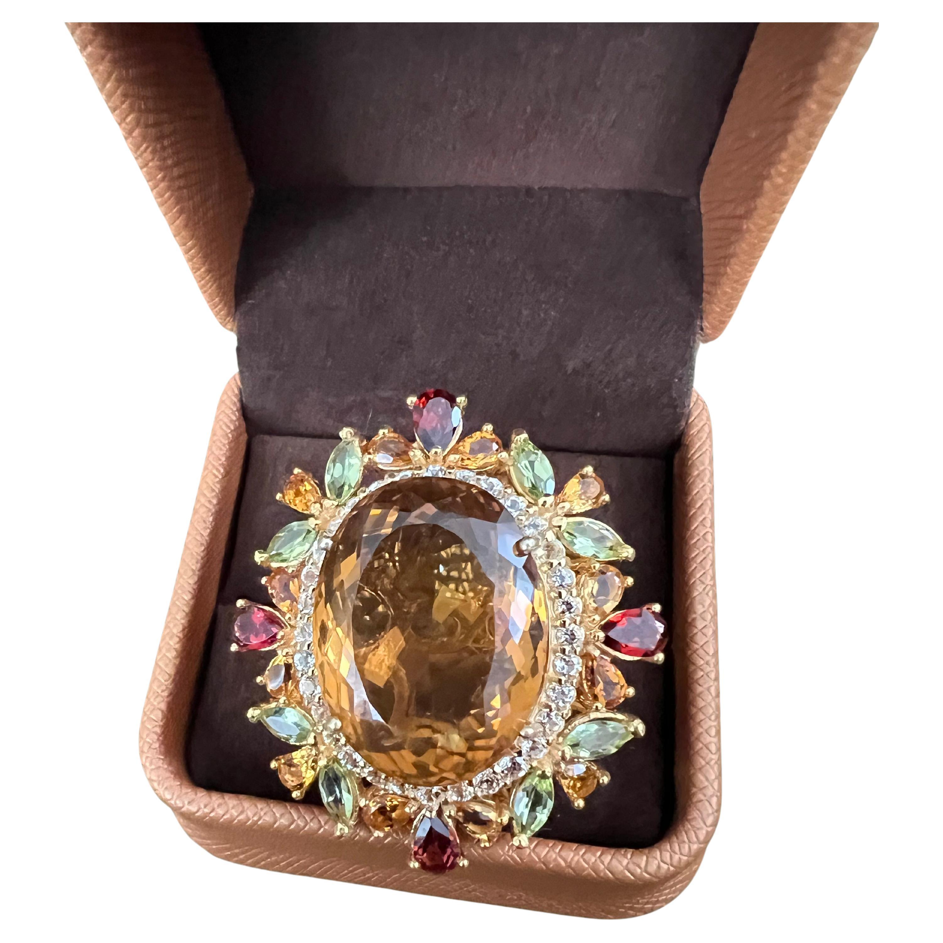 Bochic “Orient” Vintage Citrine, Peridot 
Rhodolite Ring Set In 18K Gold 
Silv