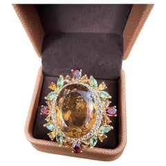 Bochic “Orient” Vintage Citrine, Peridot 
Rhodolite Ring Set In 18K Gold 
Silv