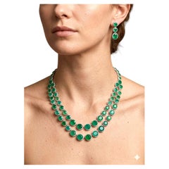 Bochic “Orient” Vintage Classic Italian Diamond & Emerald Necklace - 18K Gold &