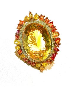 Bochic “Orient” Vintage Cognac Citrine, Sapphire & Diamond Cocktail Ring - 18K &
