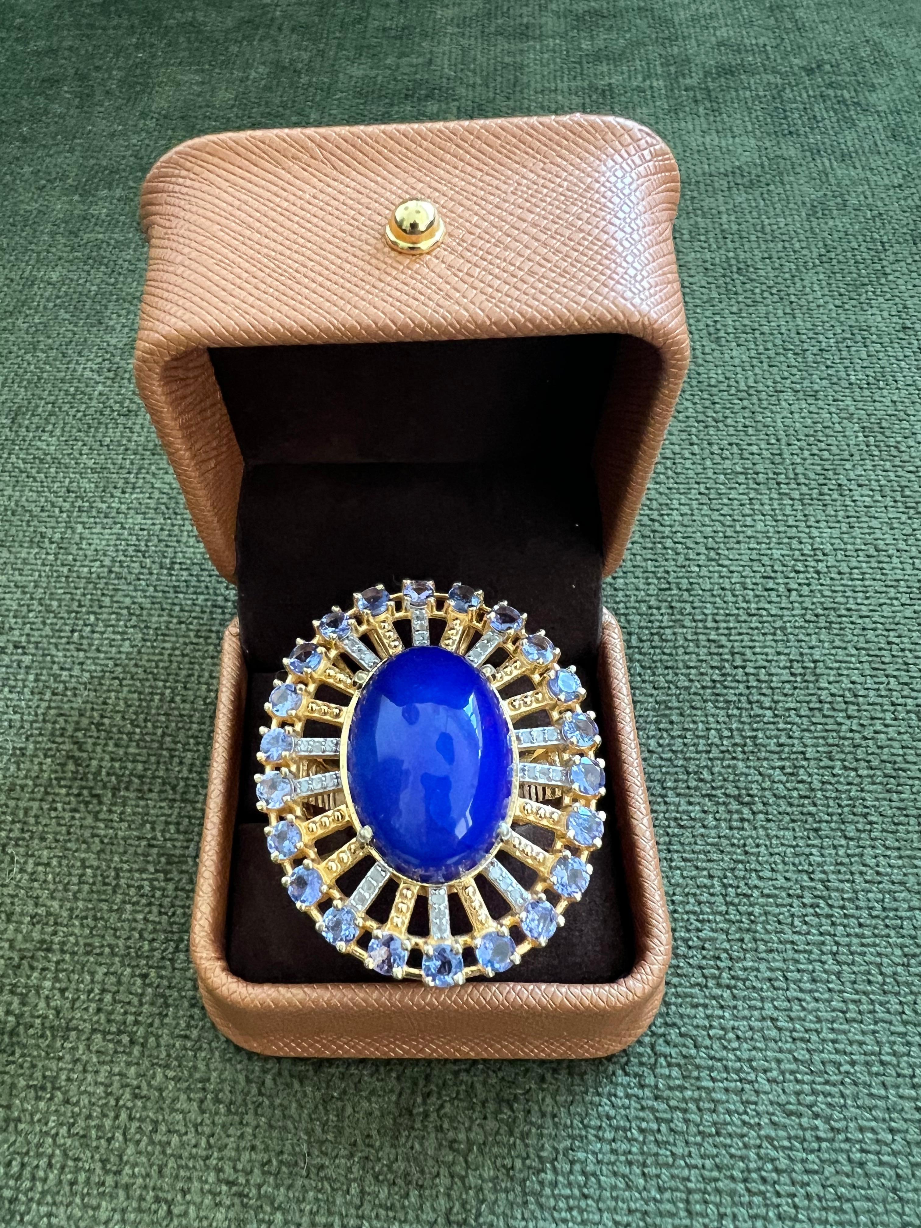 Bochic “Orient” Vintage Diamond, Blue Opal & Tanzanite Ring Set 18K Gold & Silve For Sale 4