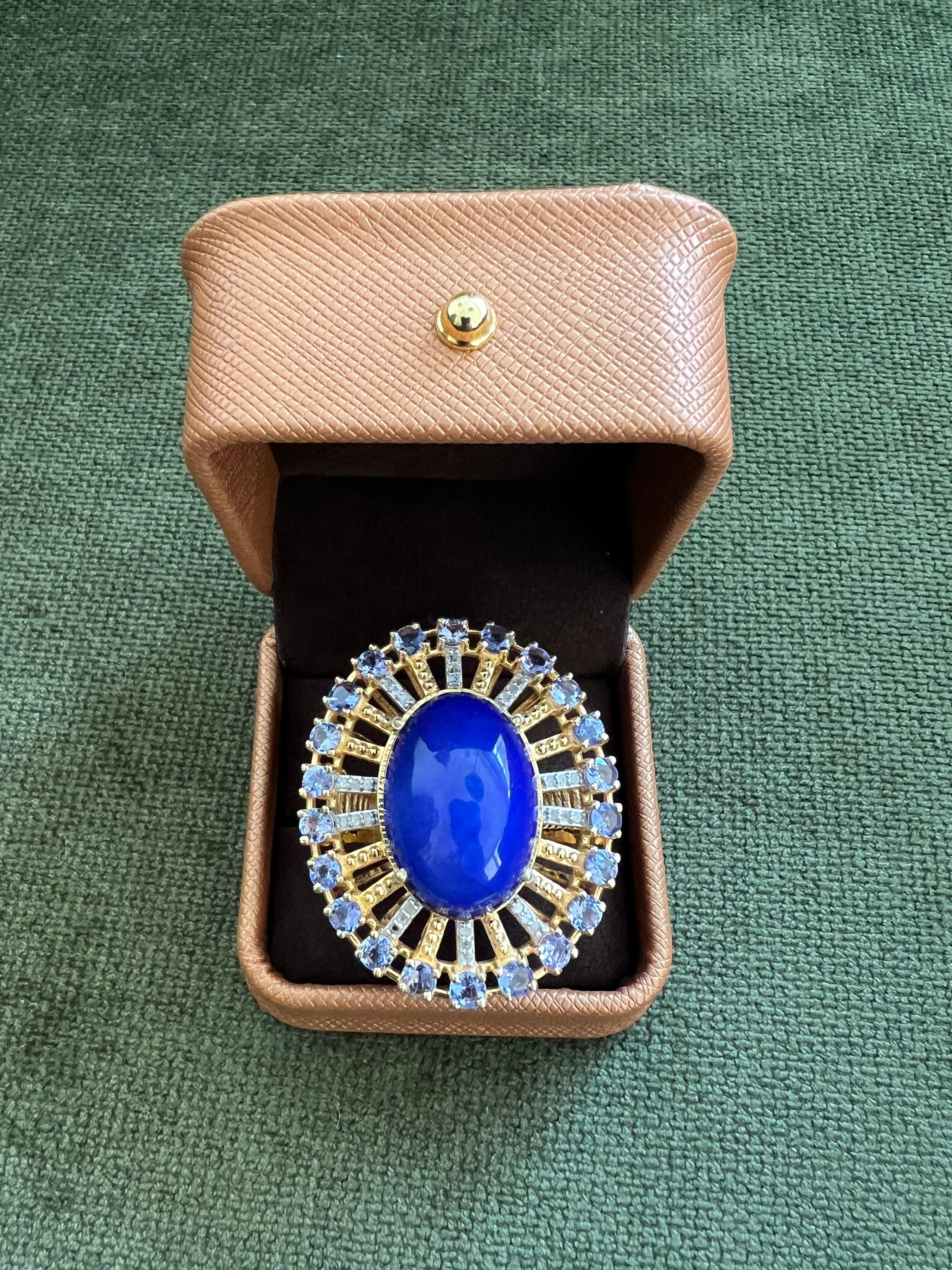 Bochic “Orient” Vintage Diamond, Blue Opal & Tanzanite Ring Set 18K Gold & Silve For Sale 5