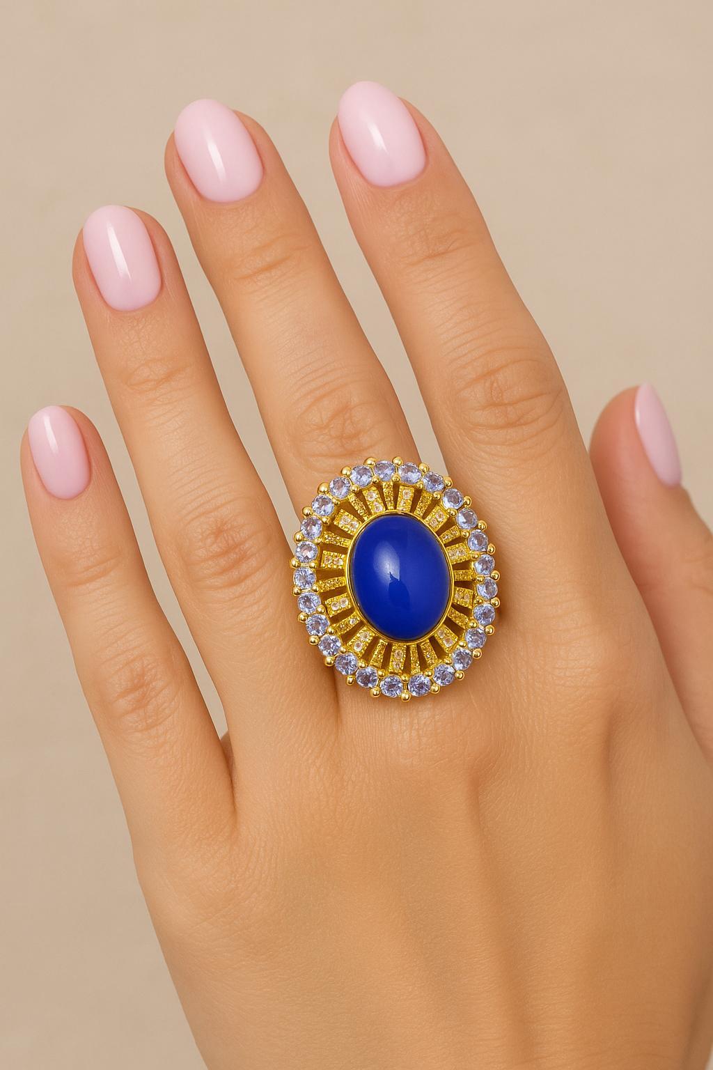 Bochic “Orient” Vintage Diamond, Blue Opal & Tanzanite Ring Set 18K Gold & Silve For Sale 6