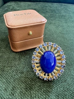 Bochic "Orient" Vintage Diamant, Blauer Opal & Tansanit Ring Set 18K Gold & Seide