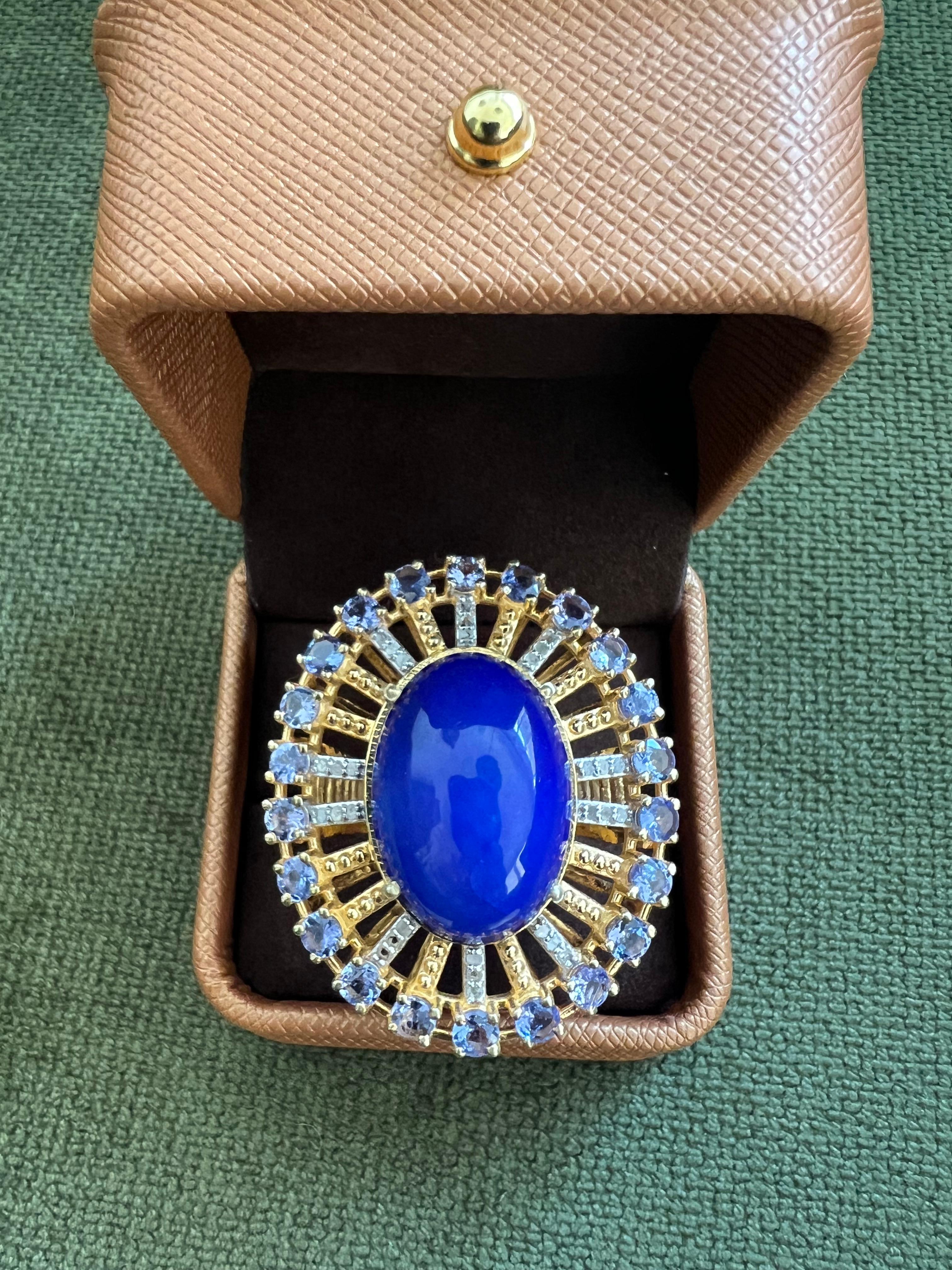 Bochic “Orient” Vintage Diamond, Blue Opal & Tanzanite Ring Set 18K Gold & Silve In Excellent Condition For Sale In New York, NY