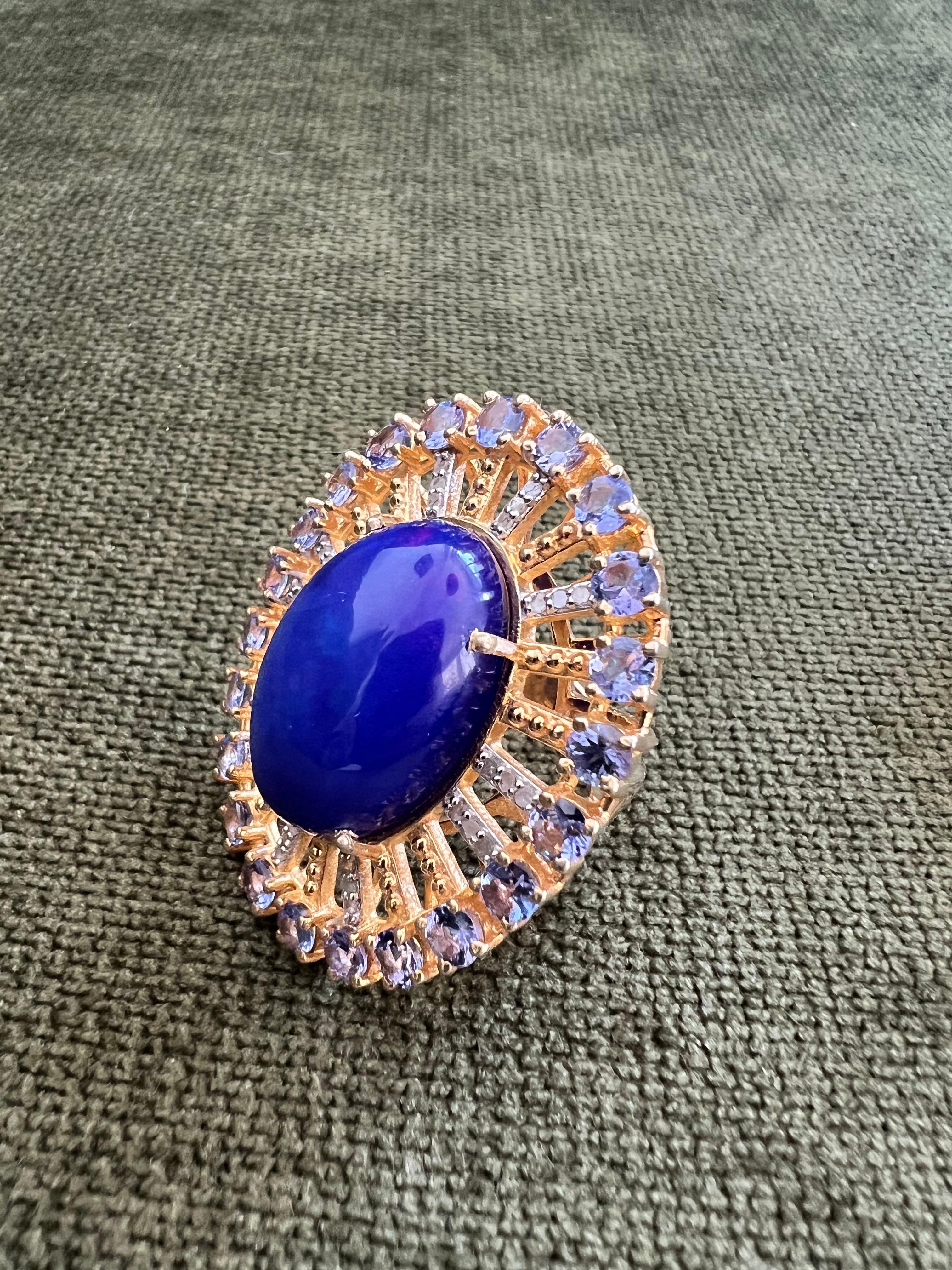 Bochic “Orient” Vintage Diamond, Blue Opal & Tanzanite Ring Set 18K Gold & Silve For Sale 1