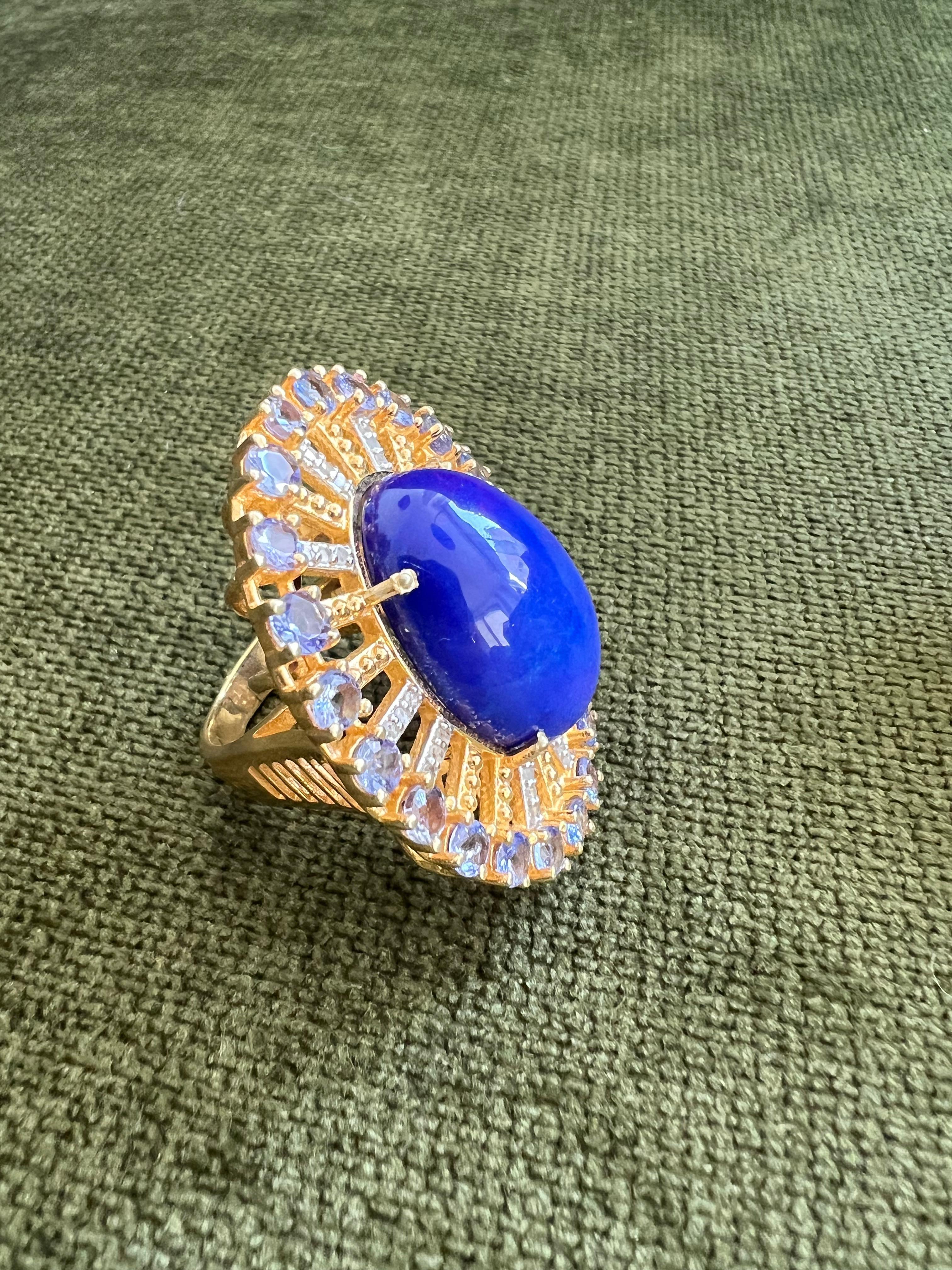 Bochic “Orient” Vintage Diamond, Blue Opal & Tanzanite Ring Set 18K Gold & Silve For Sale 2