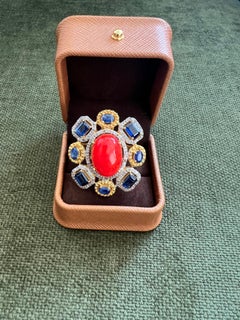 Bochic “Orient” Vintage Diamond, Blue Sapphire & Opal Ring Set 18K Gold & Silver