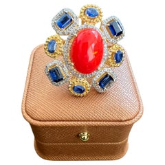 Bochic “Orient” Vintage Diamond, Blue Sapphire & Opal Ring Set 18K Gold & Silver