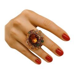 Bochic “Orient” Vintage Diamond, Citrine & Sapphire Ring Set In 18K Gold & Silve
