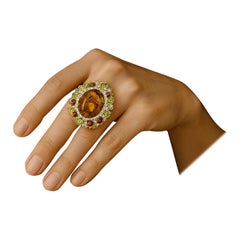 Bochic “Orient” Vintage Diamond, Cognac Citrine & Peridot  Ring Set 18K Gold & S