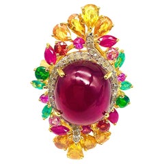 Anello vintage con diamanti, smeraldi e zaffiri di Bochic "Orient" in argento e 18 carati