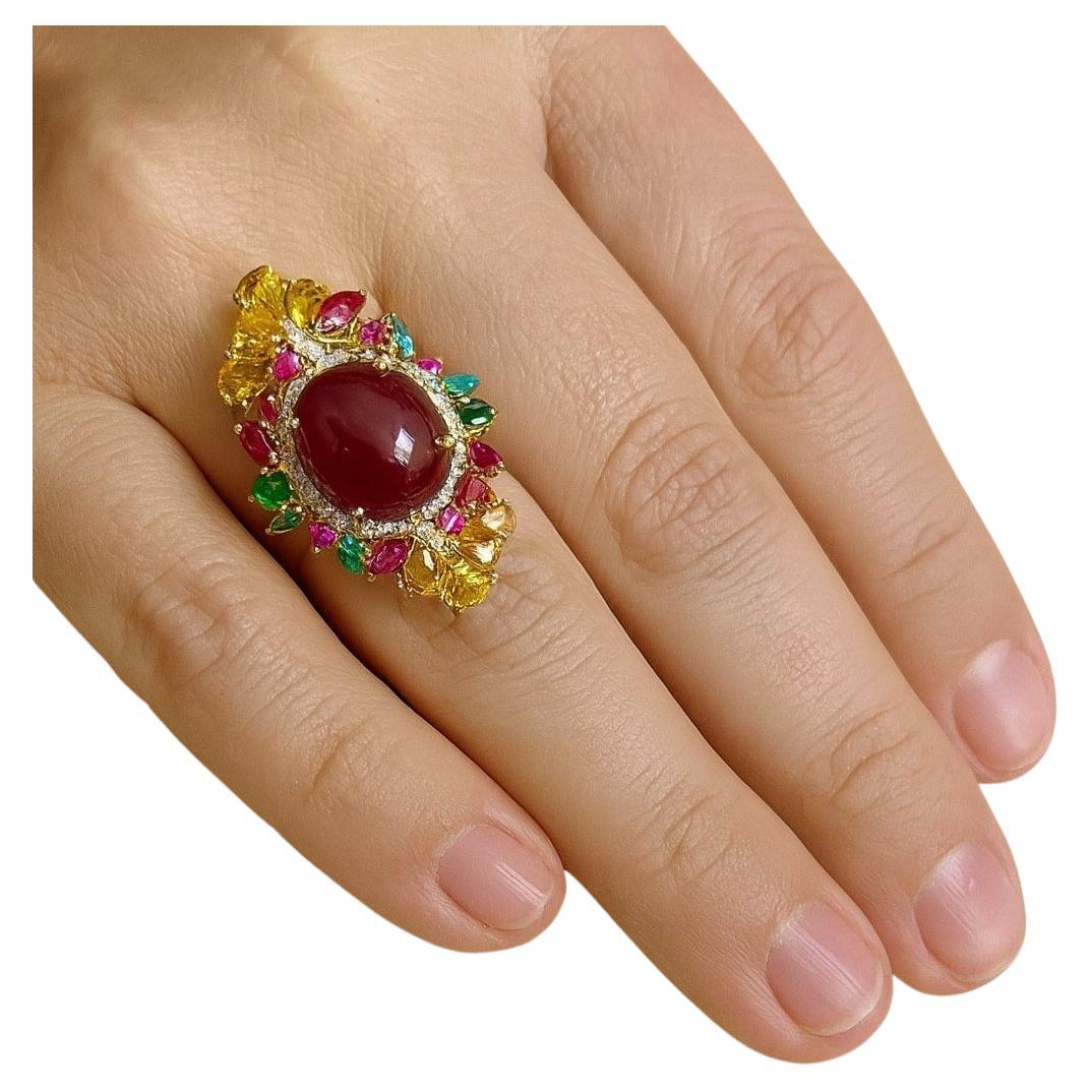 Bochic "Orient" Vintage Diamant, Smaragd & Saphir Ring Set in 18K & Silber im Angebot