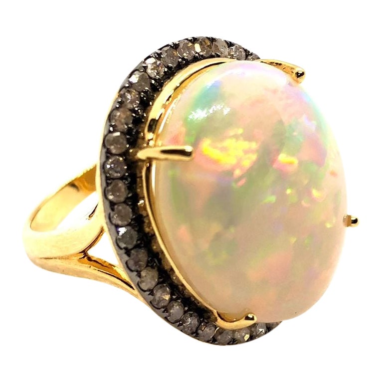 Bochic "Orient" Vintage Diamant & Feuer Opal Ring Set in 18K Gelbgold & Silber im Angebot