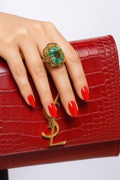 Bochic “Orient” Vintage Diamond, Green Amethyst & Pink Tourmaline Ring Set 18K &