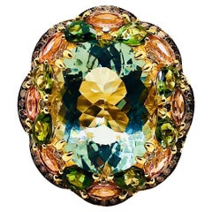 Bochic “Orient” Vintage Diamond, Green Amethyst & Pink Tourmaline Ring Set 18K &