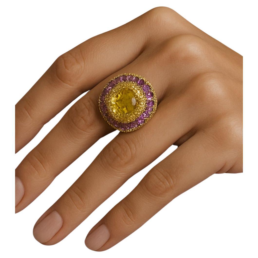 Bochic "Orient" Diamante d'epoca, quarzo limone &  Set di anelli con gemme in oro e argento 18 carati in vendita