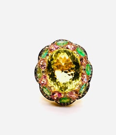 Bochic “Orient” Vintage Diamond, Lemon Quartz & Pink Tourmaline Ring Set 18 K Go