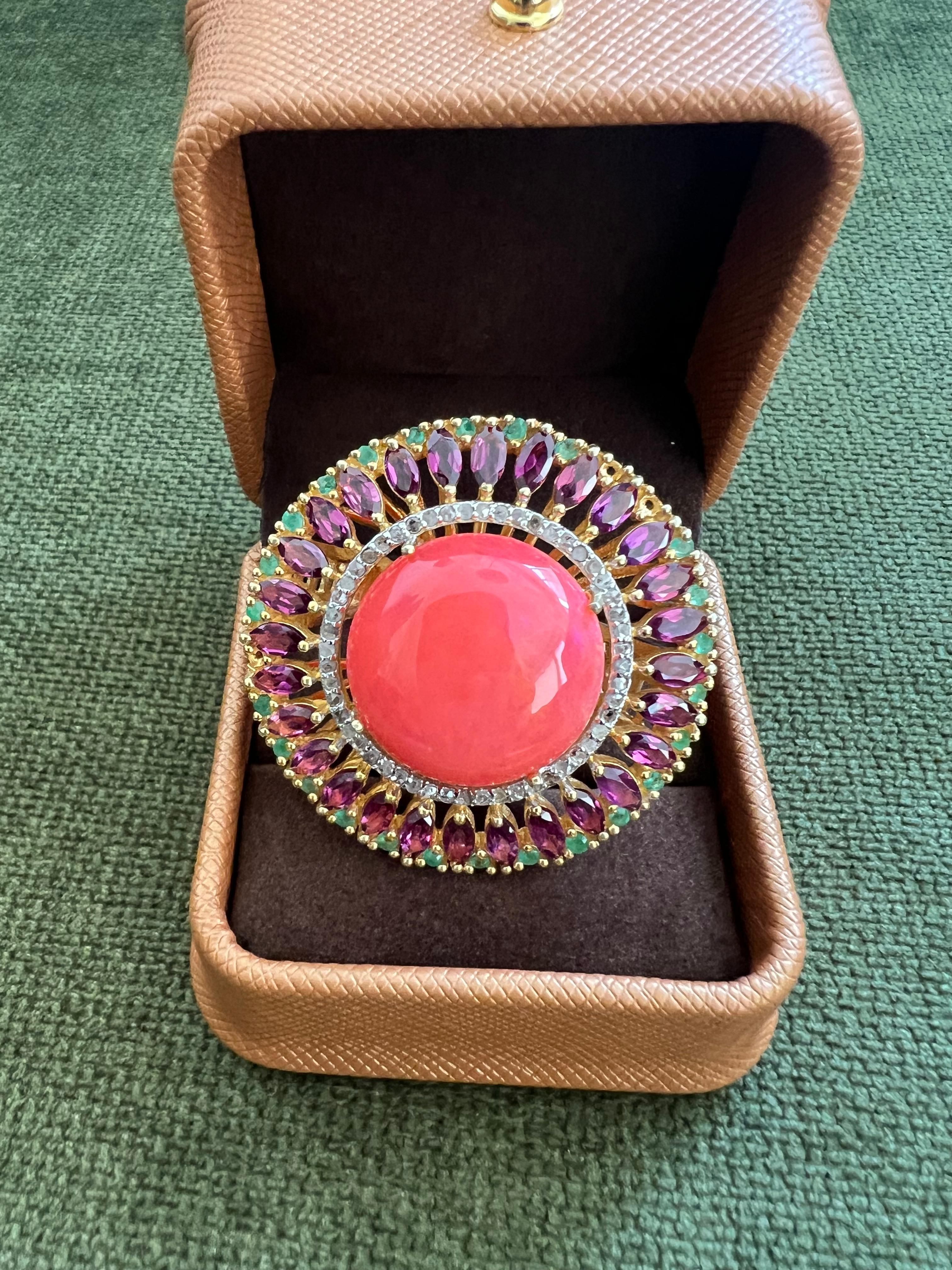 Bochic “Orient” Vintage Diamond & Orange Opal Ring Set In 18K Gold & Silver For Sale 5
