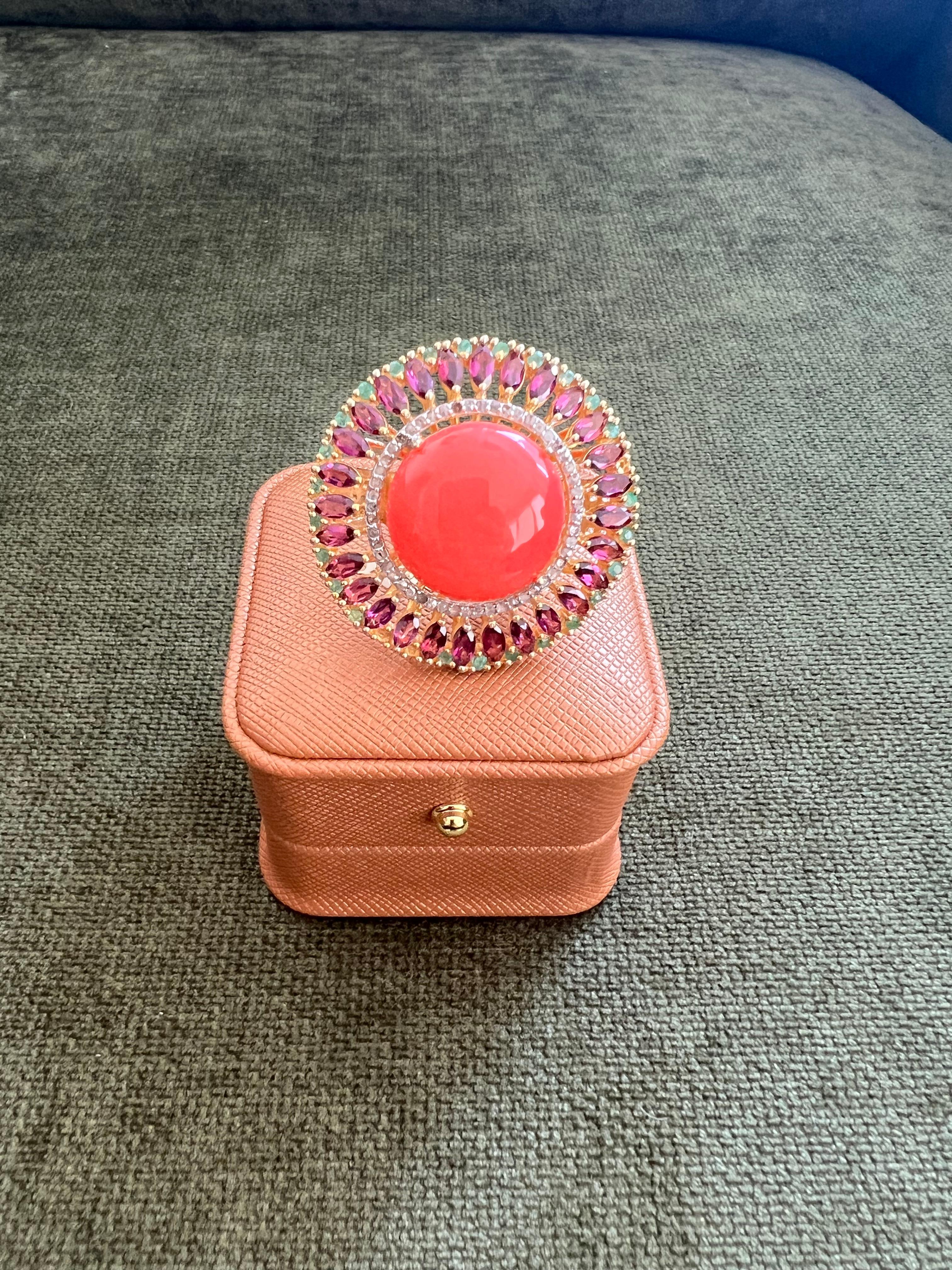 Brilliant Cut Bochic “Orient” Vintage Diamond & Orange Opal Ring Set In 18K Gold & Silver For Sale
