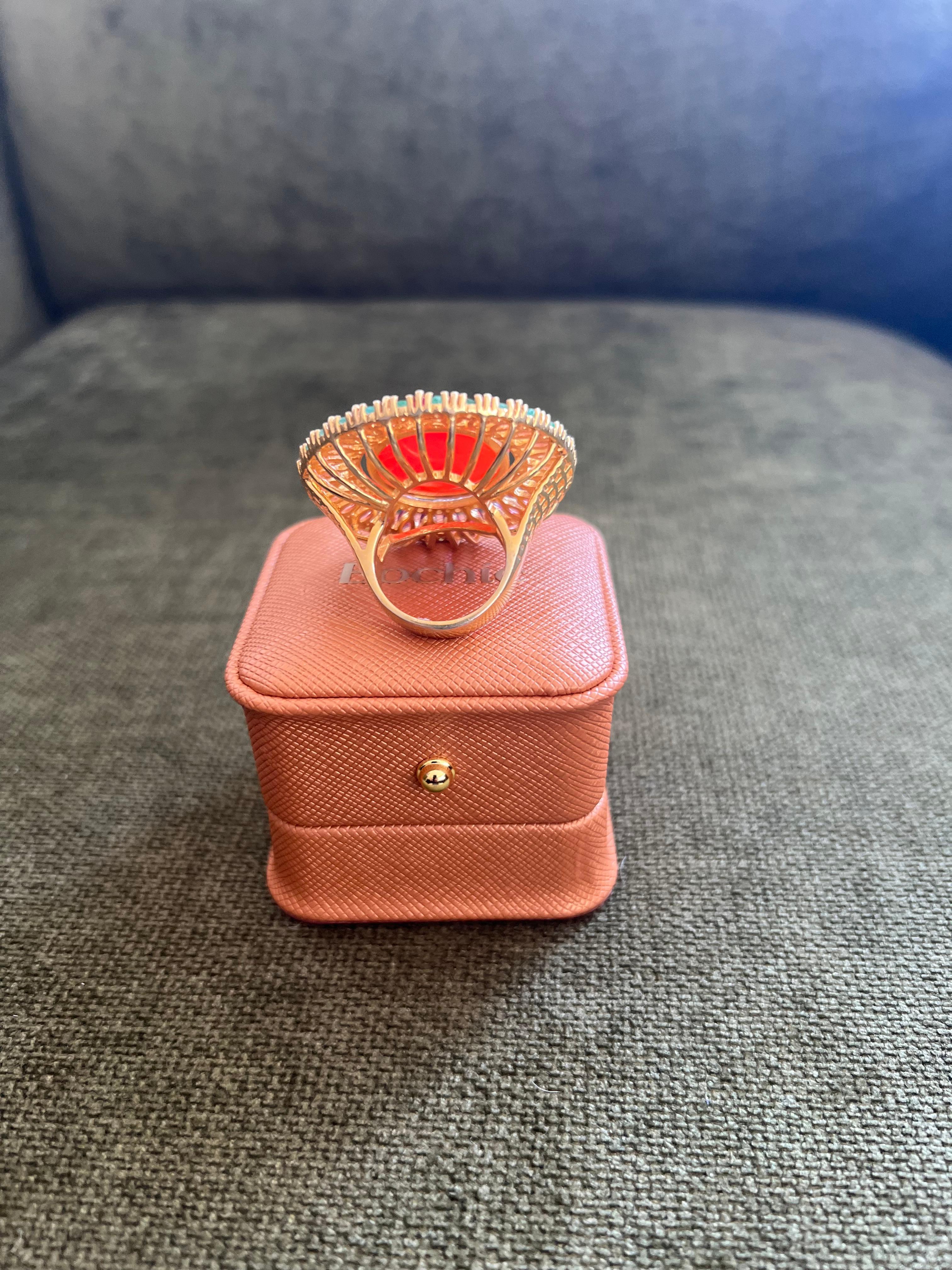 Bochic “Orient” Vintage Diamond & Orange Opal Ring Set In 18K Gold & Silver In Excellent Condition For Sale In New York, NY