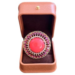 Anillo Bochic "Orient" Vintage de diamantes y ópalo naranja en oro de 18 quilates y plata