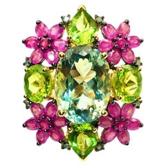Bochic "Orient" Vintage Diamant, Peridot, Turmalin & Topas Ring 18K & Silber