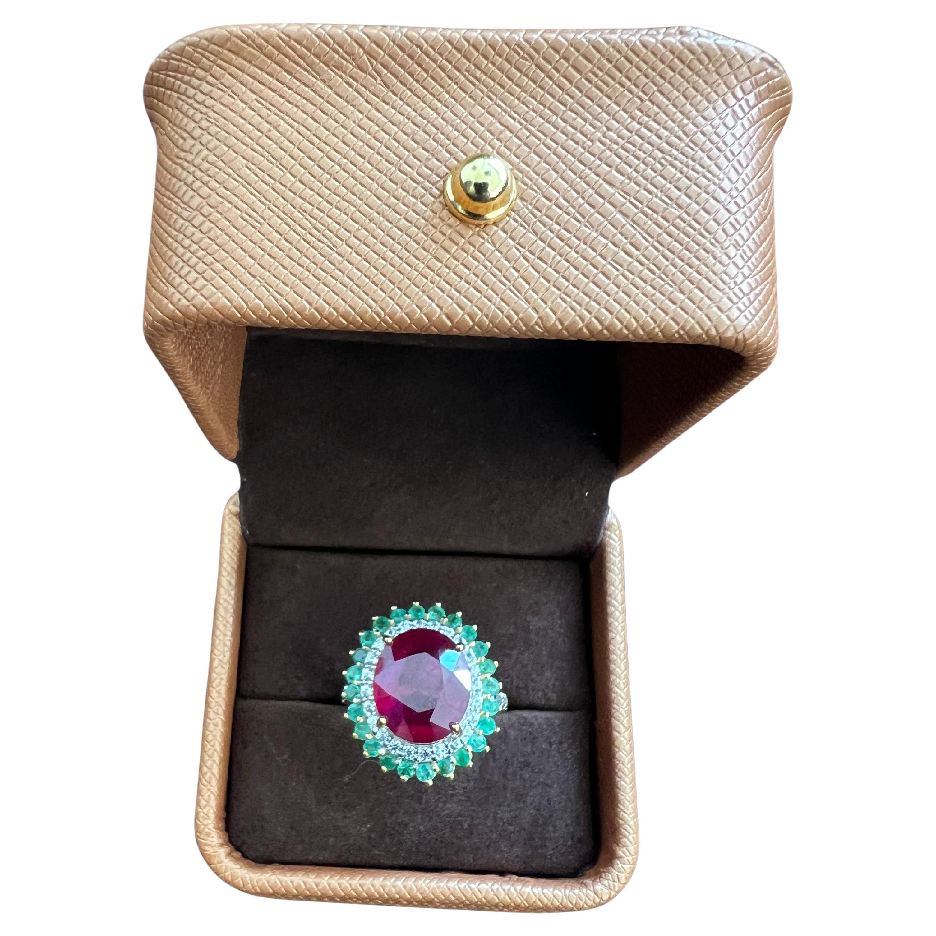Bochic “Orient” Vintage Diamond, Ruby & Emerald Ring Set In 18K Gold & Silver