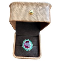 Bochic “Orient” Vintage Diamond, Ruby & Emerald Ring Set In 18K Gold & Silver