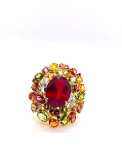Bochic “Orient” Vintage Diamond, Ruby & Multi Sapphire Ring Set In 18K Gold & Si