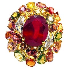 Bochic “Orient” Vintage Diamond, Ruby & Multi Sapphire Ring Set In 18K Gold & Si