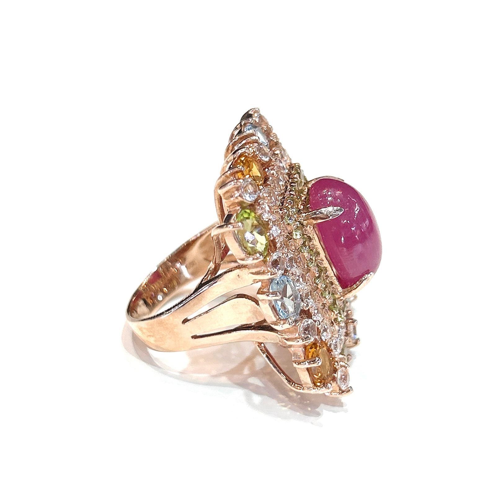 Bochic “Orient” Vintage Diamond, Ruby & Multi Sapphire Ring Set In 18K Gold&Silv For Sale 4