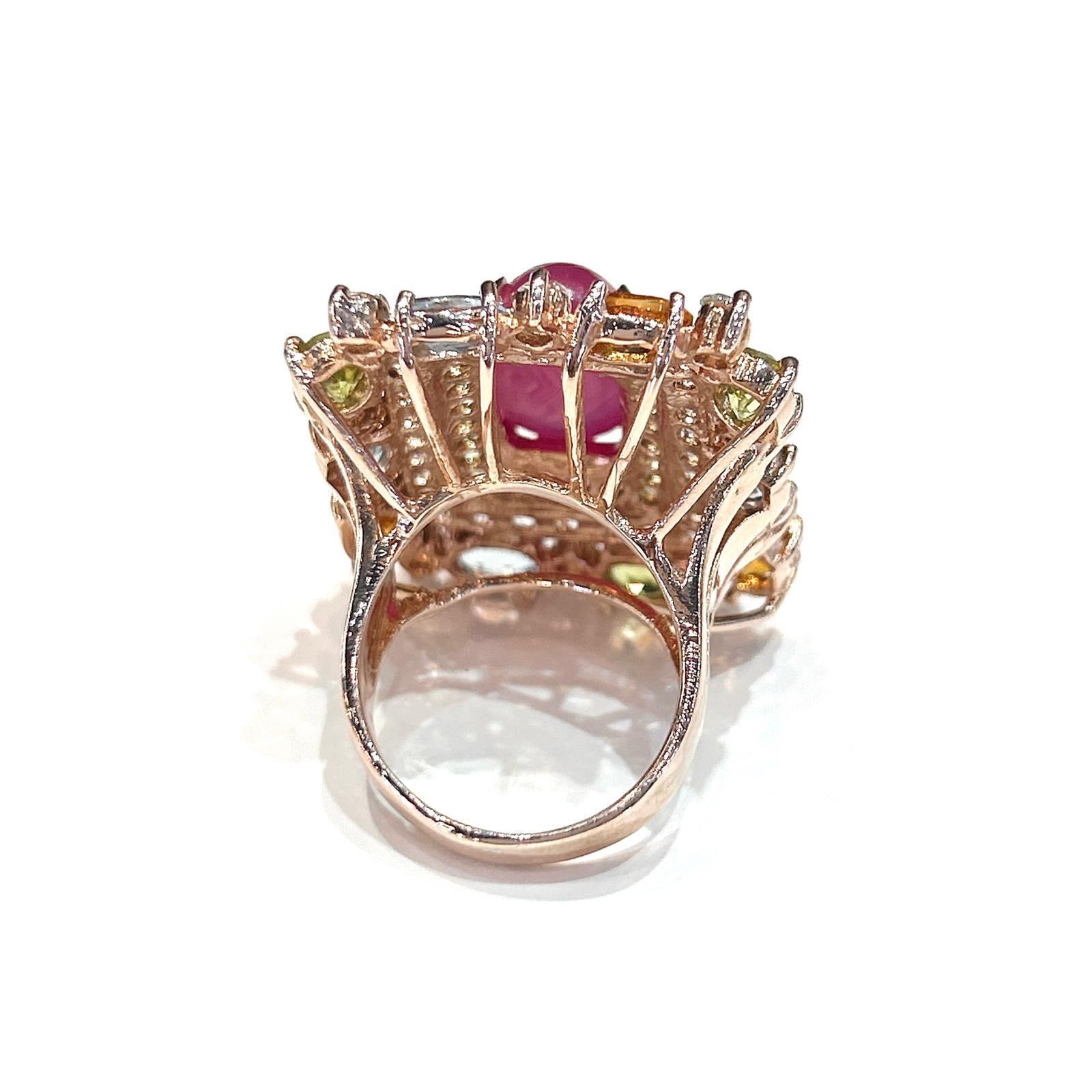 Women's or Men's Bochic “Orient” Vintage Diamond, Ruby & Multi Sapphire Ring Set In 18K Gold&Silv For Sale
